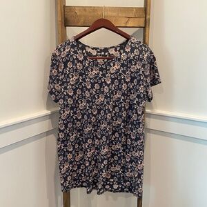 J. Jill Dark Blue and Light Pink Floral Short Sleeve Tee